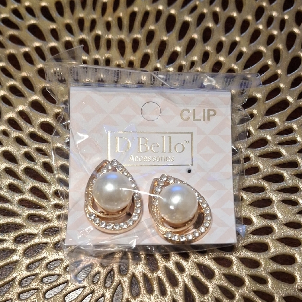 D' Bello Gold and White Pearl Clip Earrings